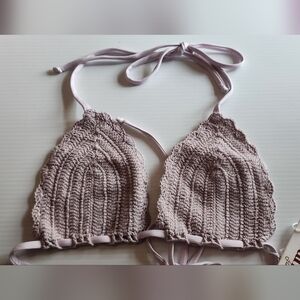 Crochet Halter Bikini Top in Light Purple